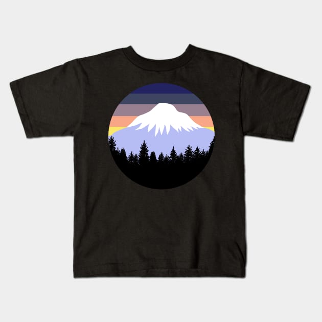 Retro Sunset Pacific Northwest Forest Kids T-Shirt by julieerindesigns